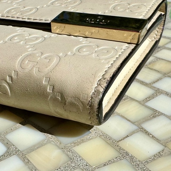 GUCCI Authentic Leather Signature Long Wallet with Name Plate Cream - Picture 3 of 7